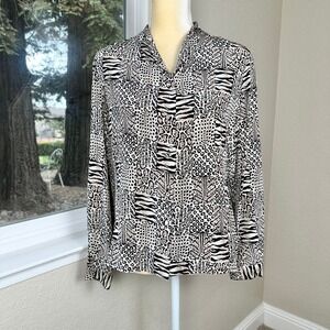 Jacqueline Ferrar 100% Silk Blouse Women 12P Animal Print Bold Classic Wild Chic